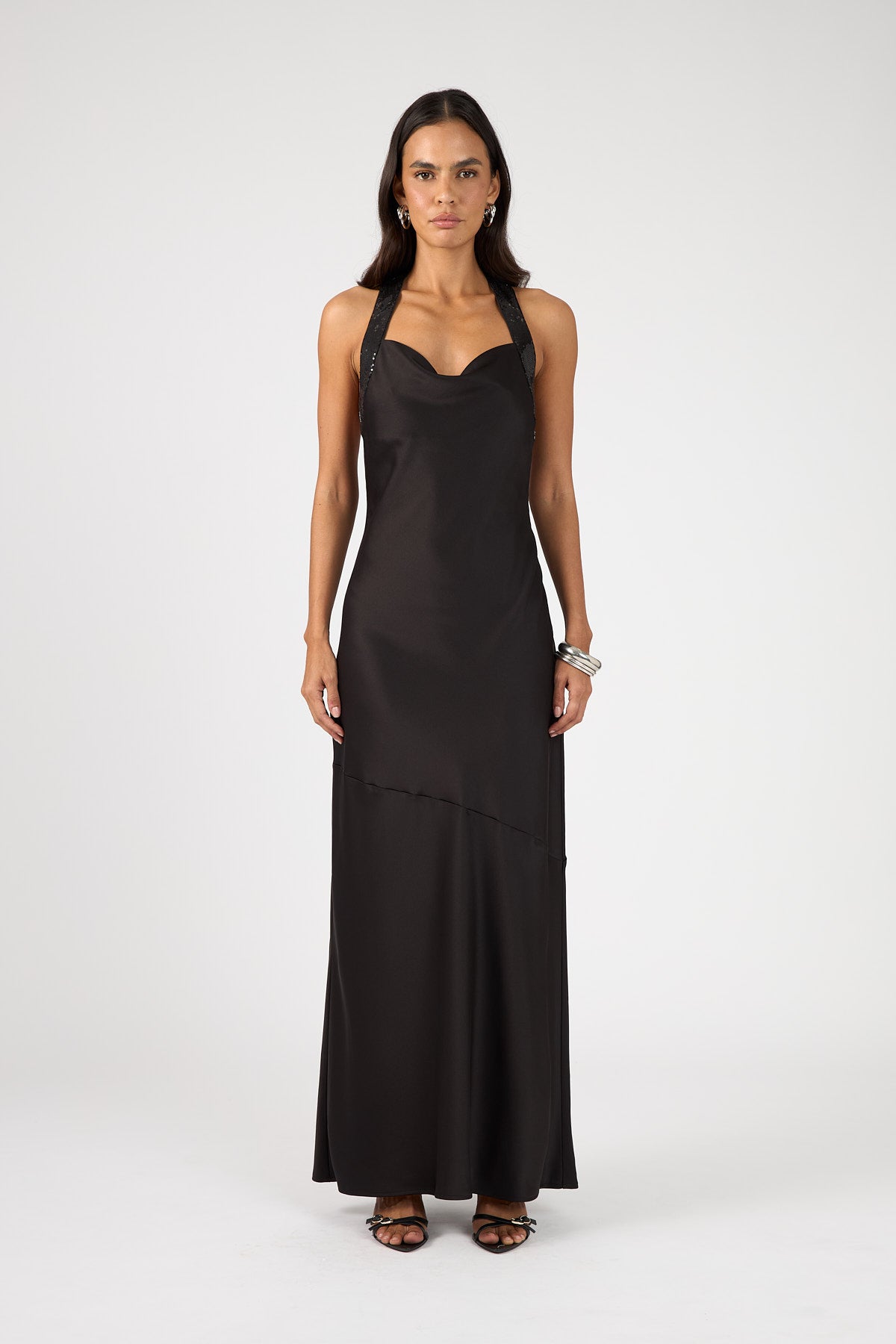 Perfect Stranger Lolli Satin Maxi Dress Black