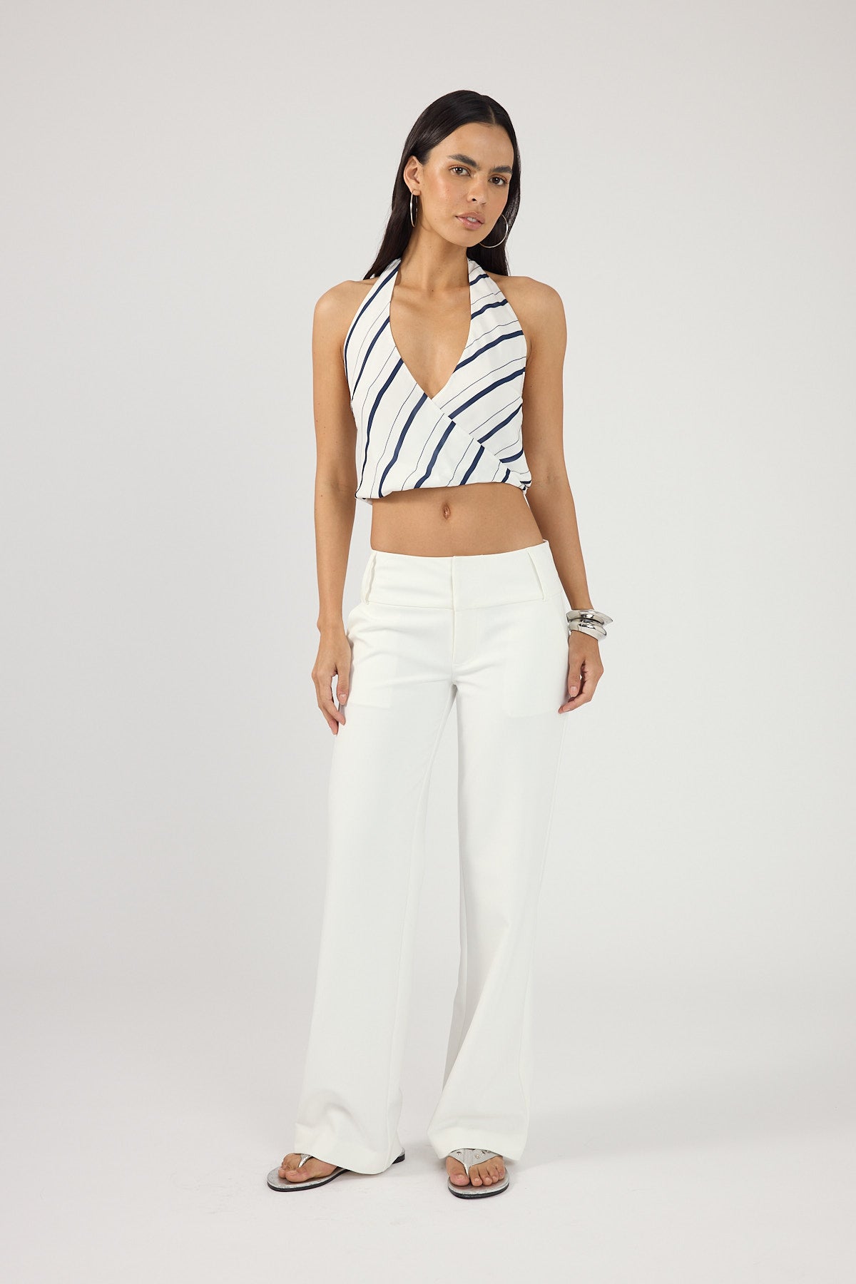 Perfect Stranger Koda Stripe Halter Top White/Navy Stripe