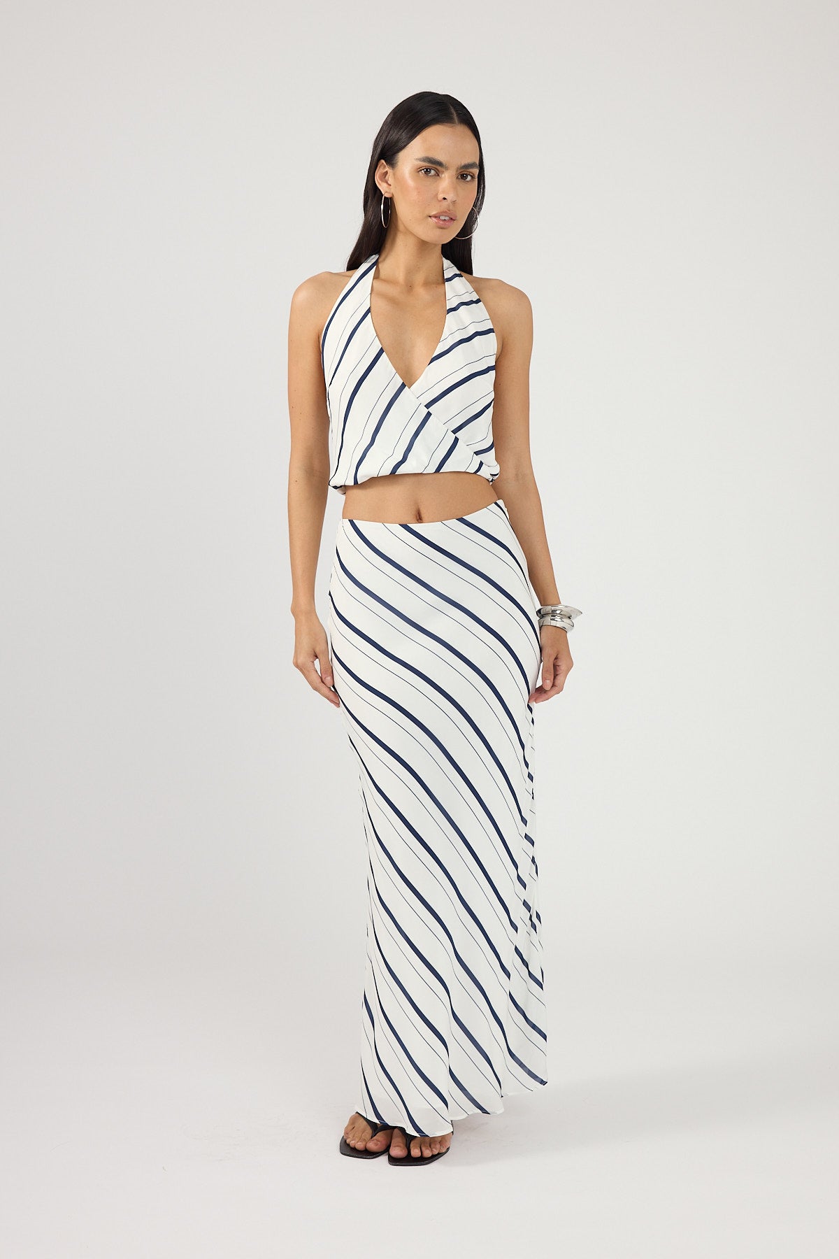 Perfect Stranger Koda Stripe Halter Top White/Navy Stripe