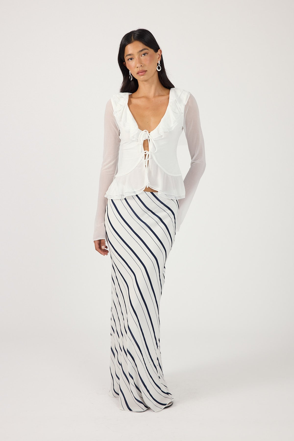Perfect Stranger Koda Stripe Maxi Skirt White/Navy Stripe