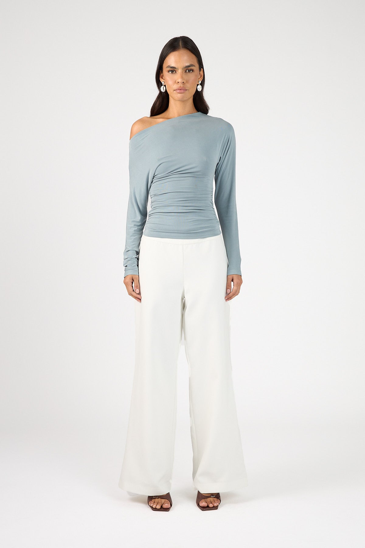 Perfect Stranger Harley Off Shoulder Long Sleeve Top Smoke Blue