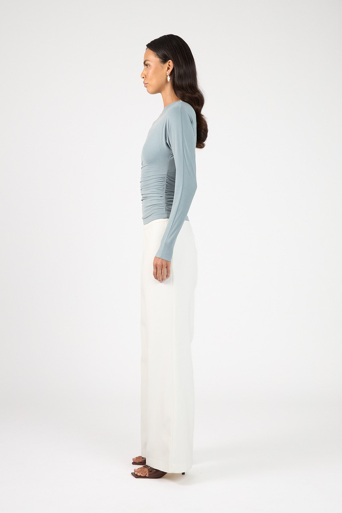 Perfect Stranger Harley Off Shoulder Long Sleeve Top Smoke Blue