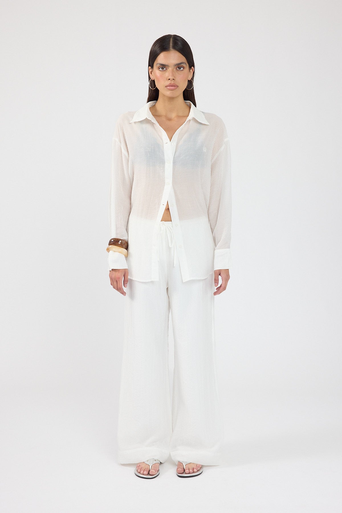 Perfect Stranger Jarrah Sheer Striped Shirt White