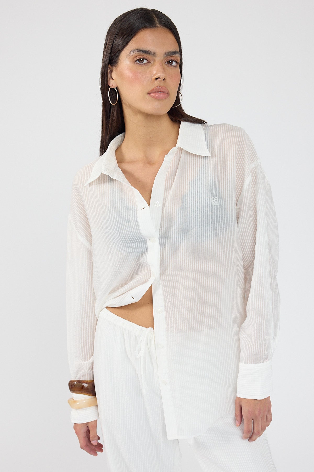 Perfect Stranger Jarrah Sheer Striped Shirt White