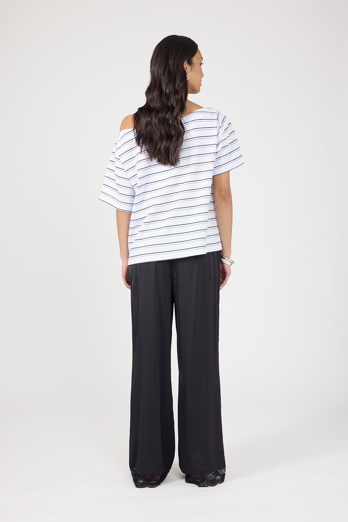 Perfect Stranger Oversized Boat Neck Tee Black Stripe