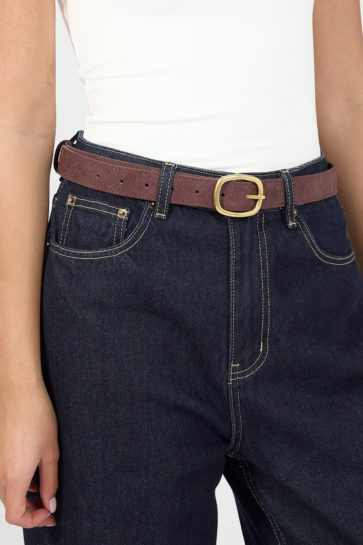 Perfect Stranger Peony Genuine Suede Belt Brown