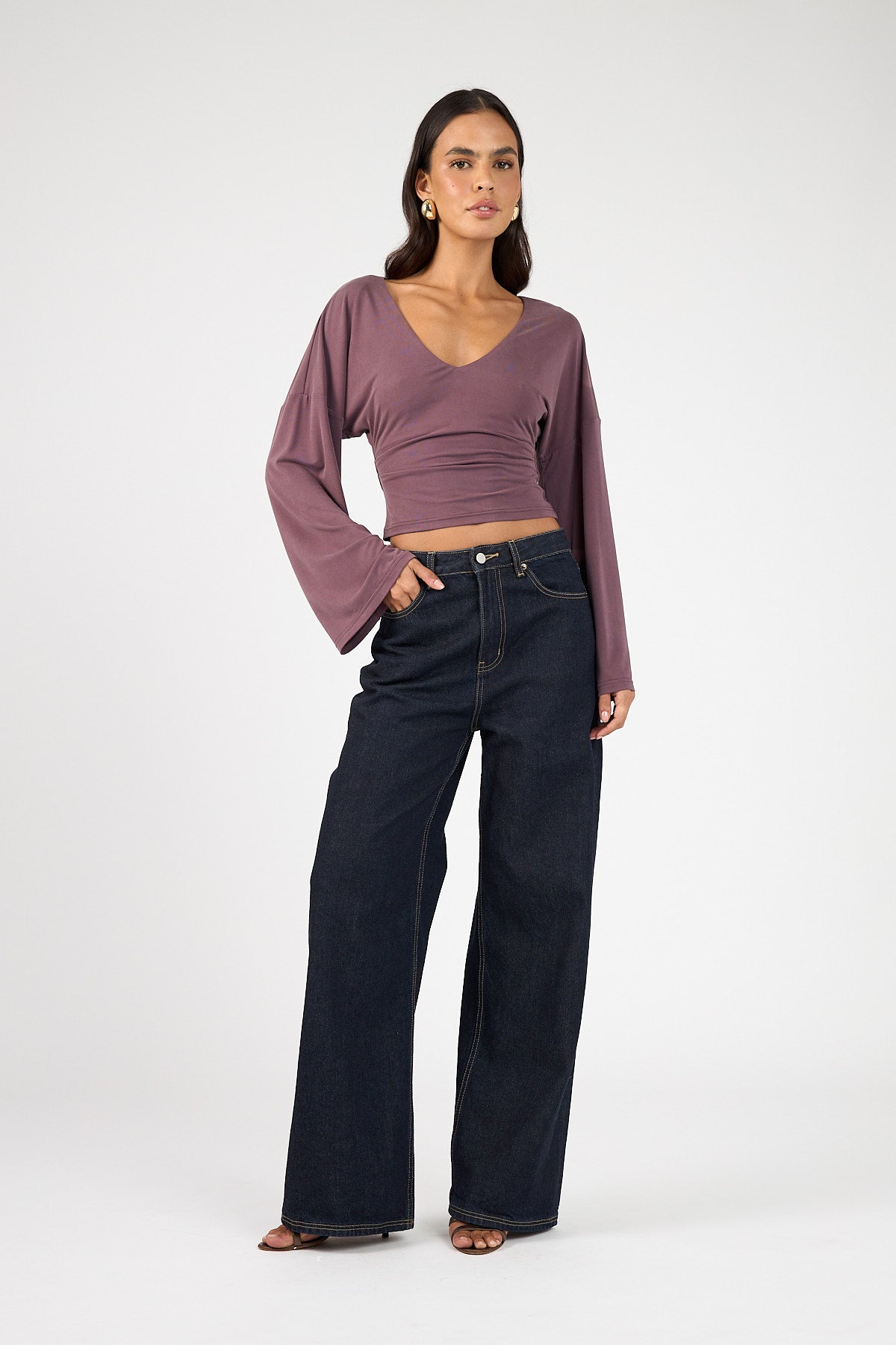 Perfect Stranger Petra Batwing Long Sleeve Top Deep Mauve