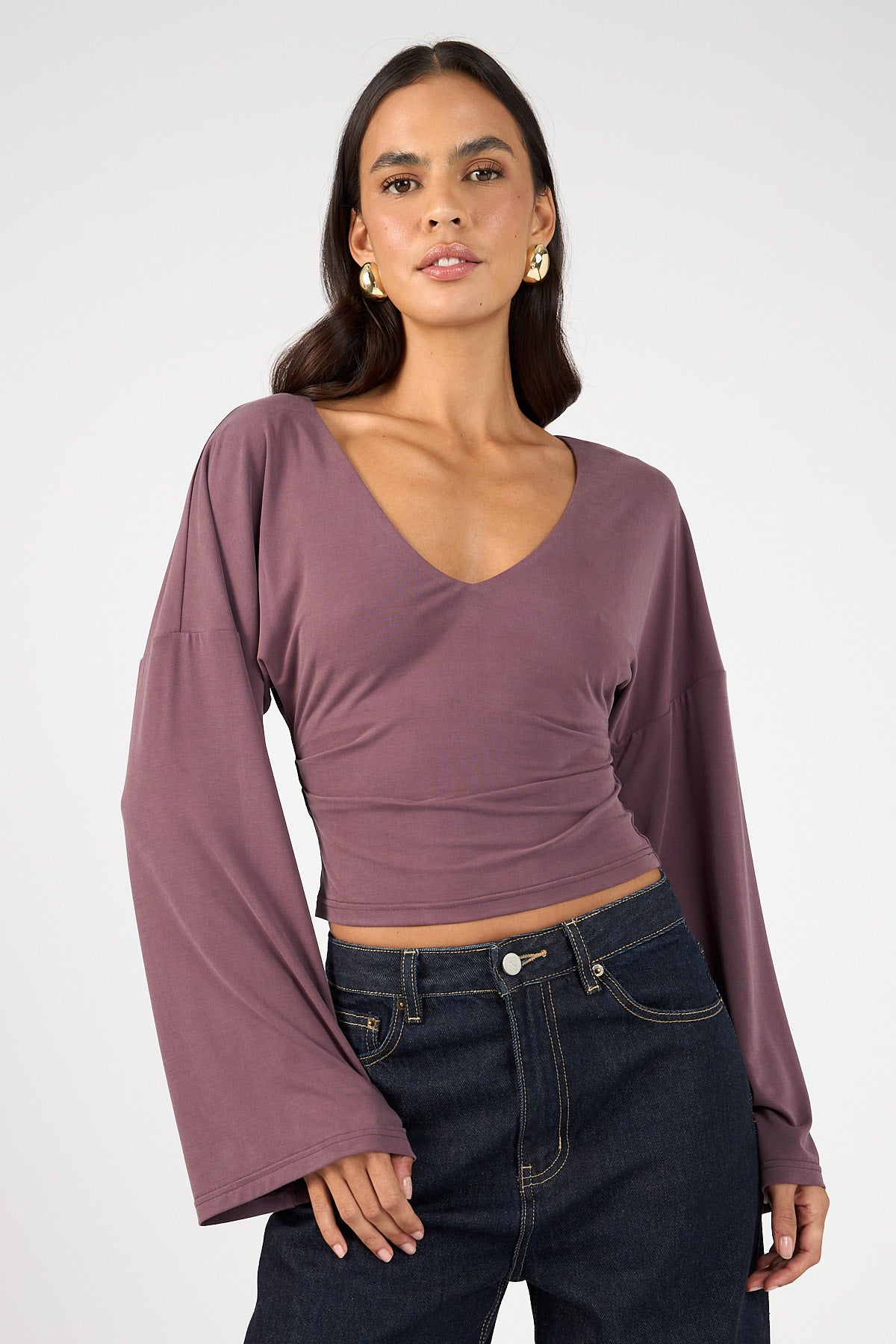 Perfect Stranger Petra Batwing Long Sleeve Top Deep Mauve