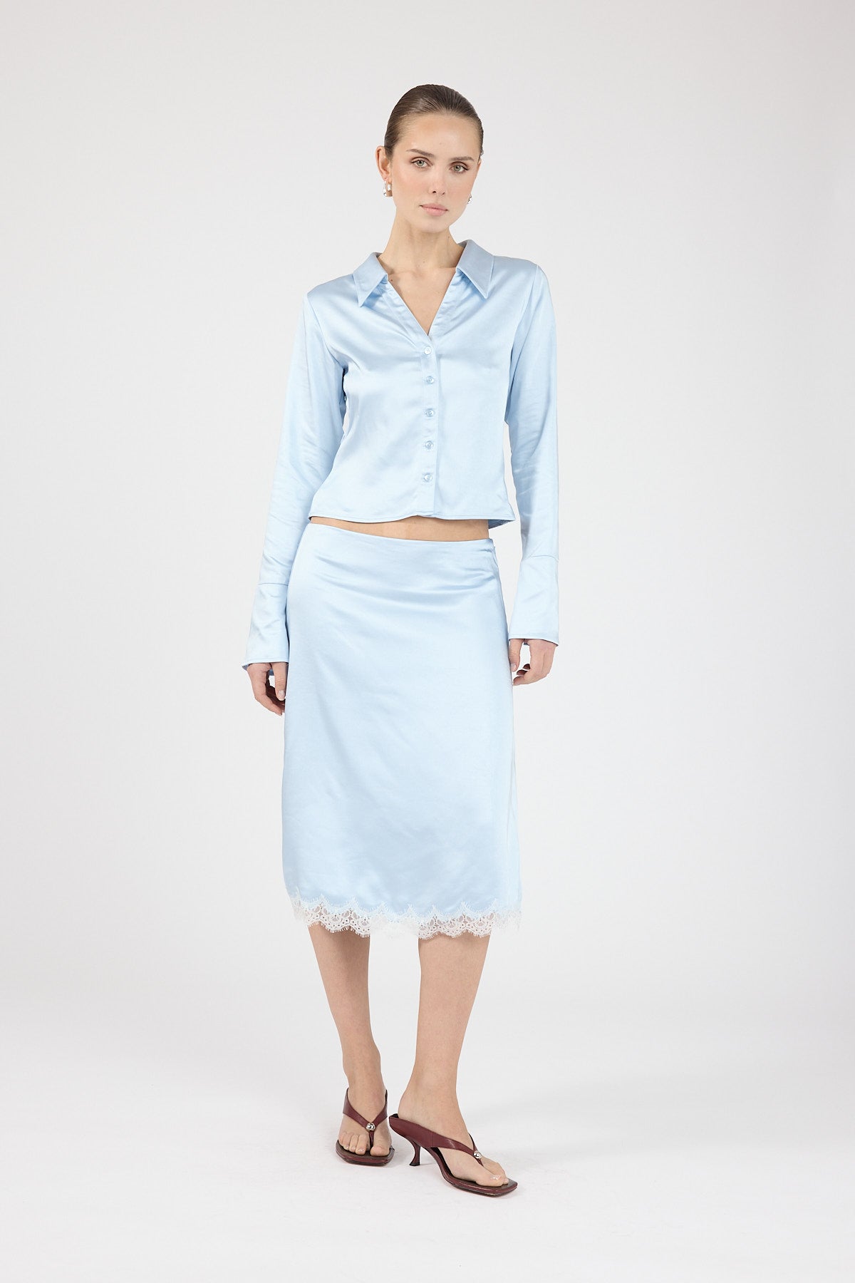 Perfect Stranger Matilda Fitted Satin Shirt Blue