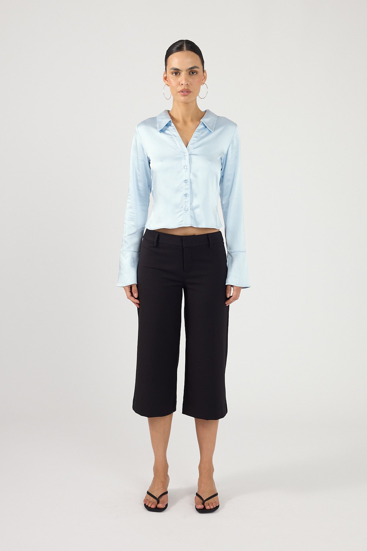 Perfect Stranger Matilda Fitted Satin Shirt Blue