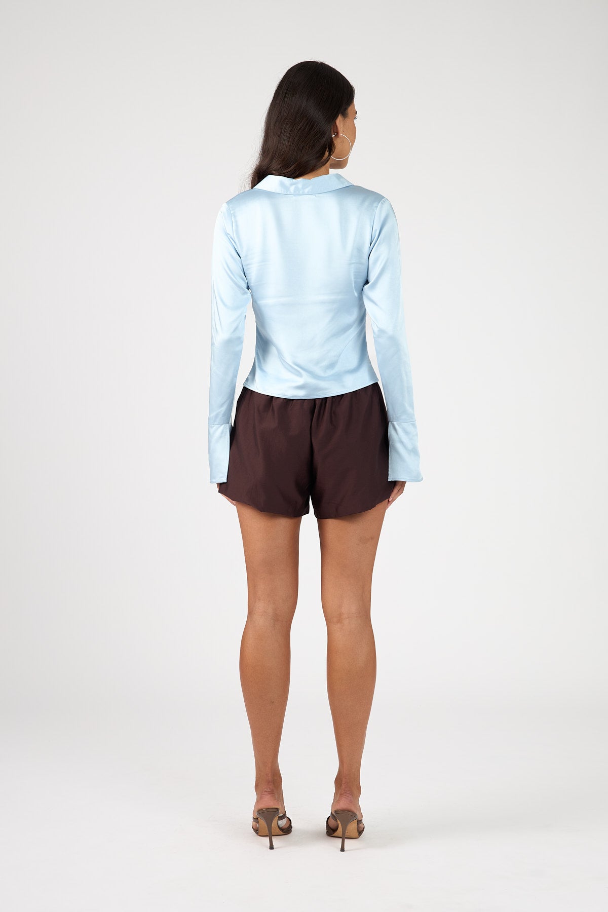 Perfect Stranger Matilda Fitted Satin Shirt Blue