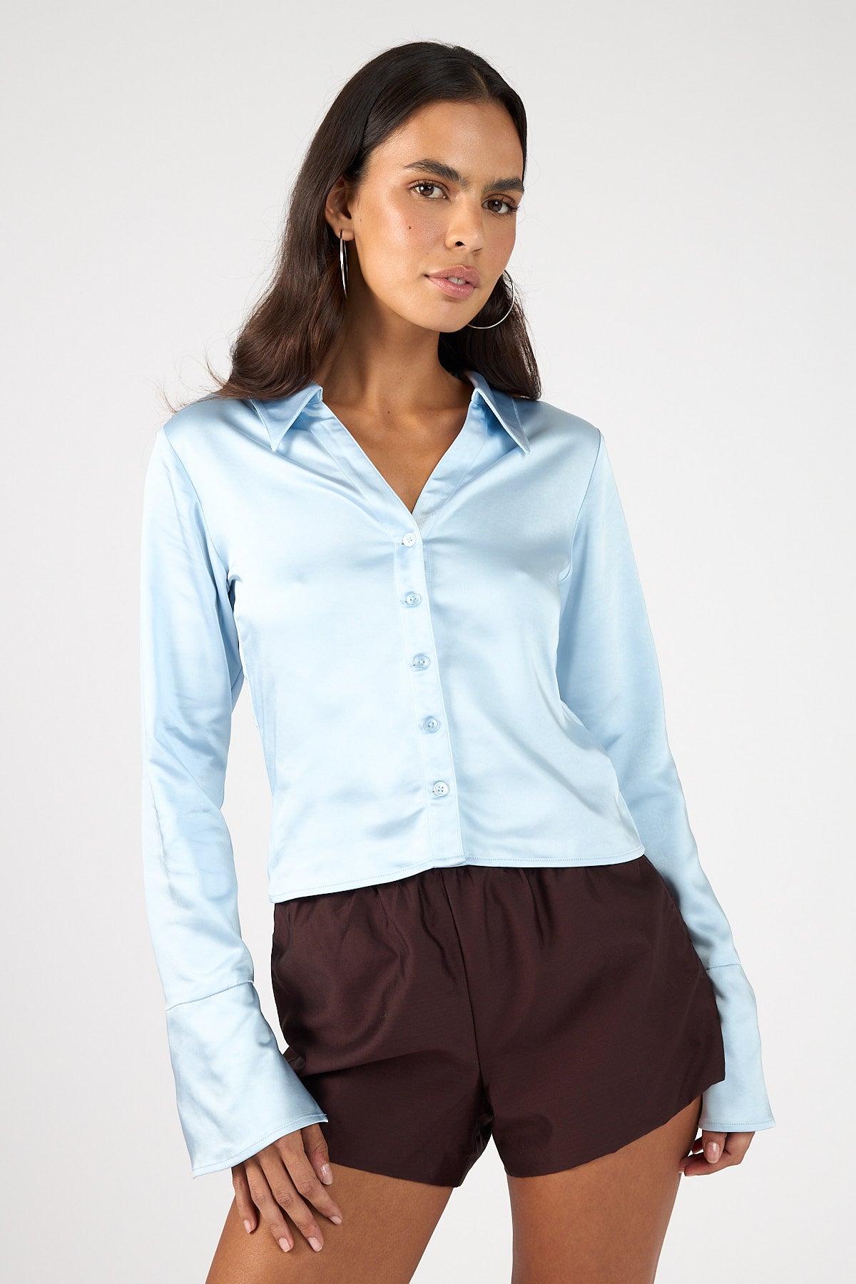 Perfect Stranger Matilda Fitted Satin Shirt Blue
