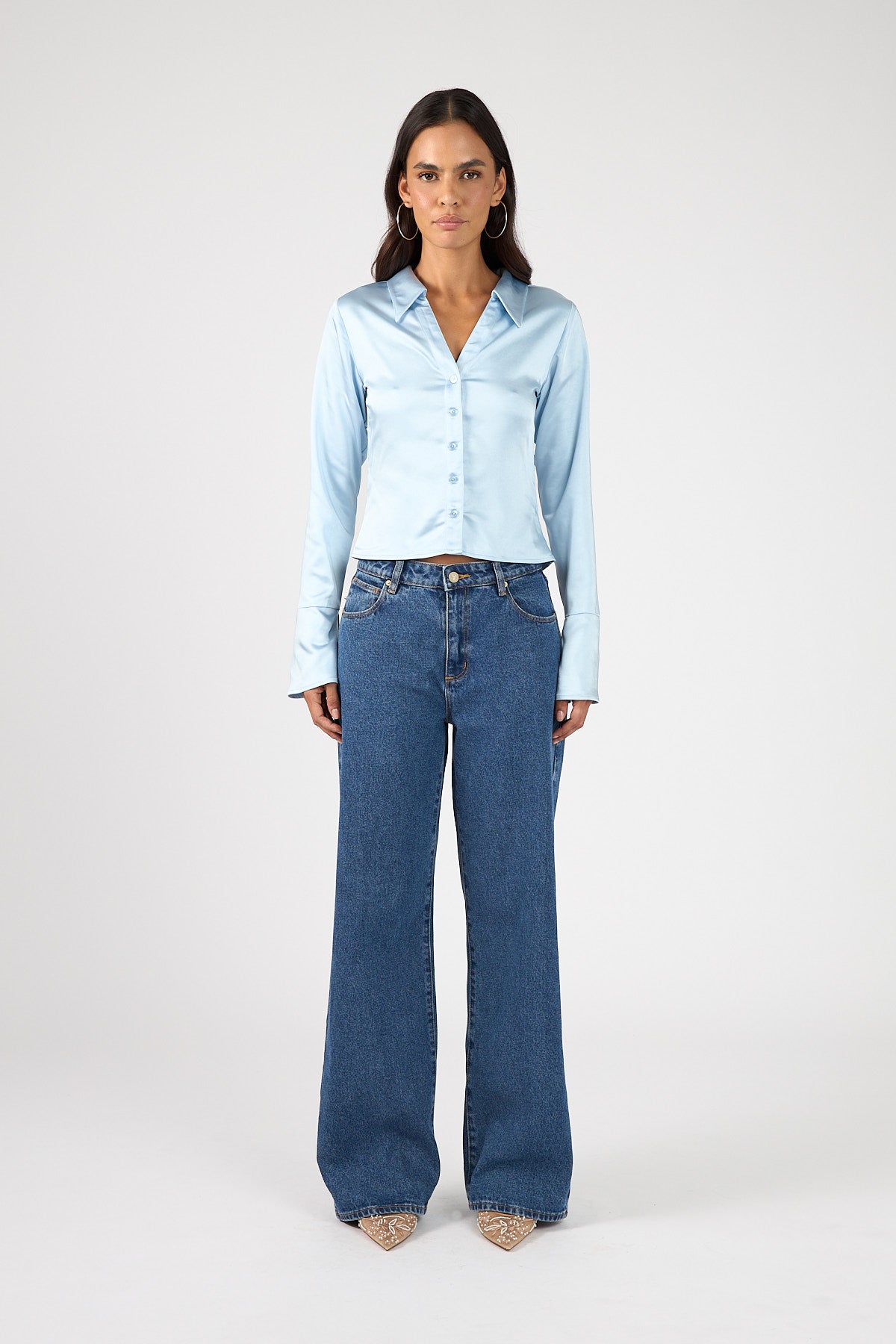 Perfect Stranger Matilda Fitted Satin Shirt Blue