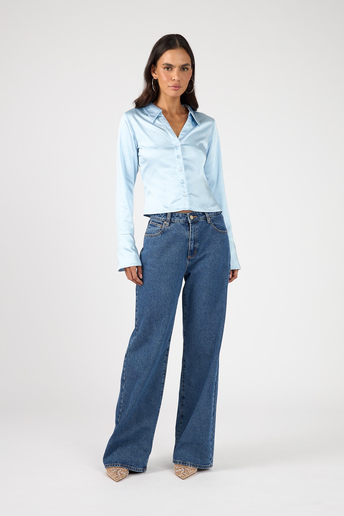 Perfect Stranger Matilda Fitted Satin Shirt Blue