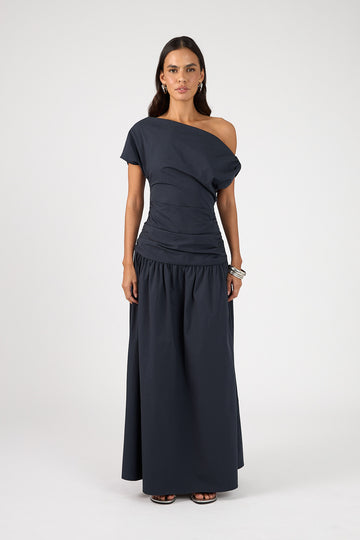 Perfect Stranger Fleur Gathered Maxi Dress Ink Blue