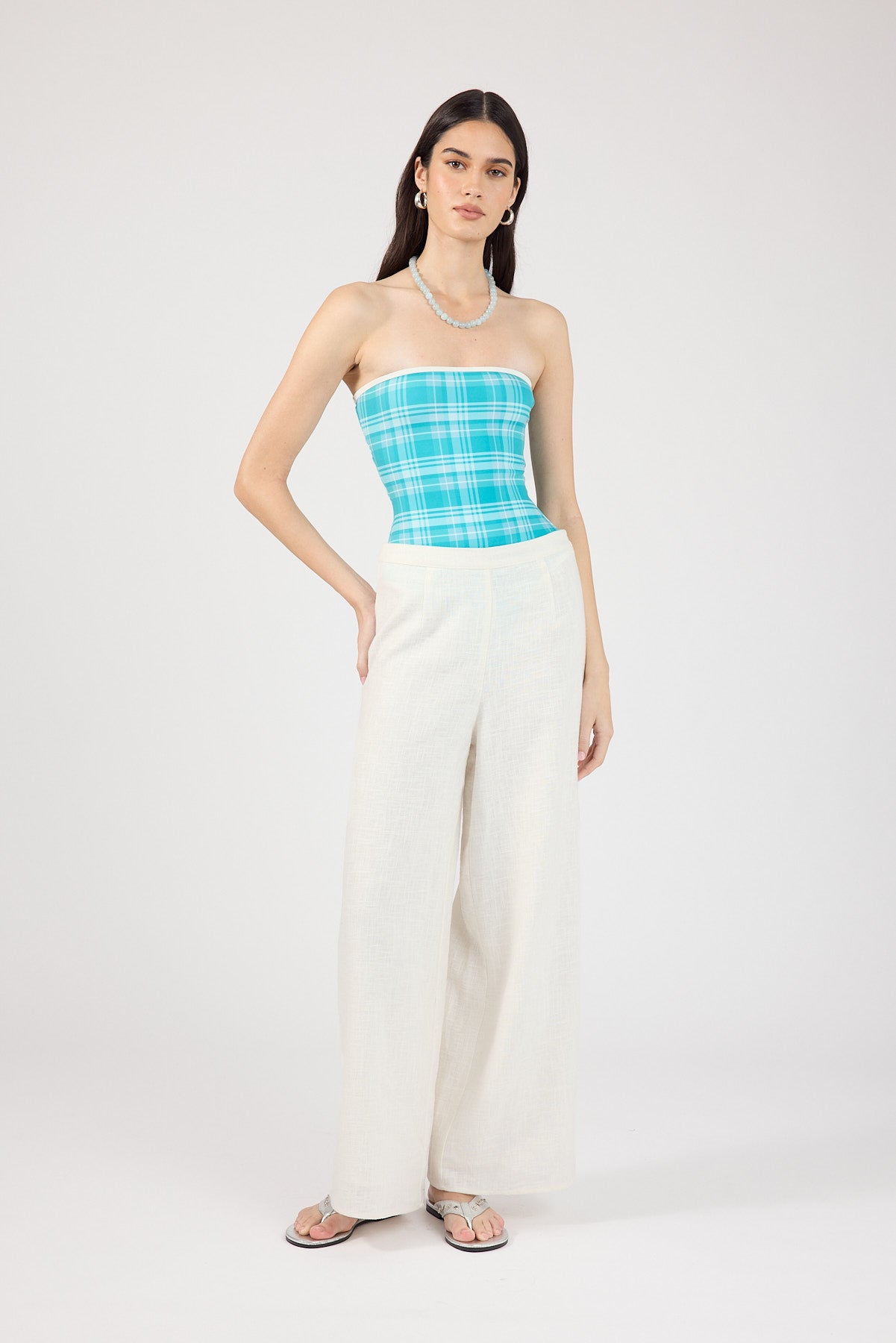 Perfect Stranger Solana Strapless One Piece Aqua Check