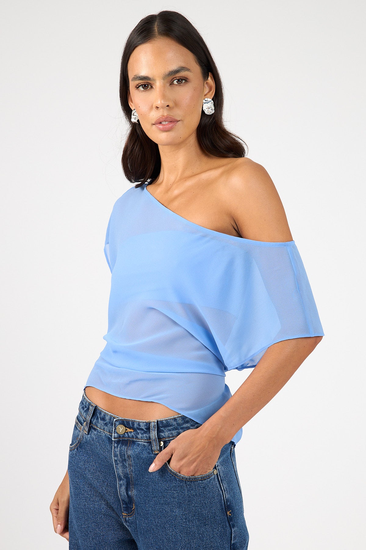 Perfect Stranger Orla Sheer Top Cornflower Blue
