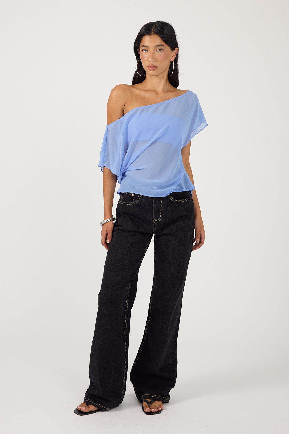 Perfect Stranger Orla Sheer Top Cornflower Blue