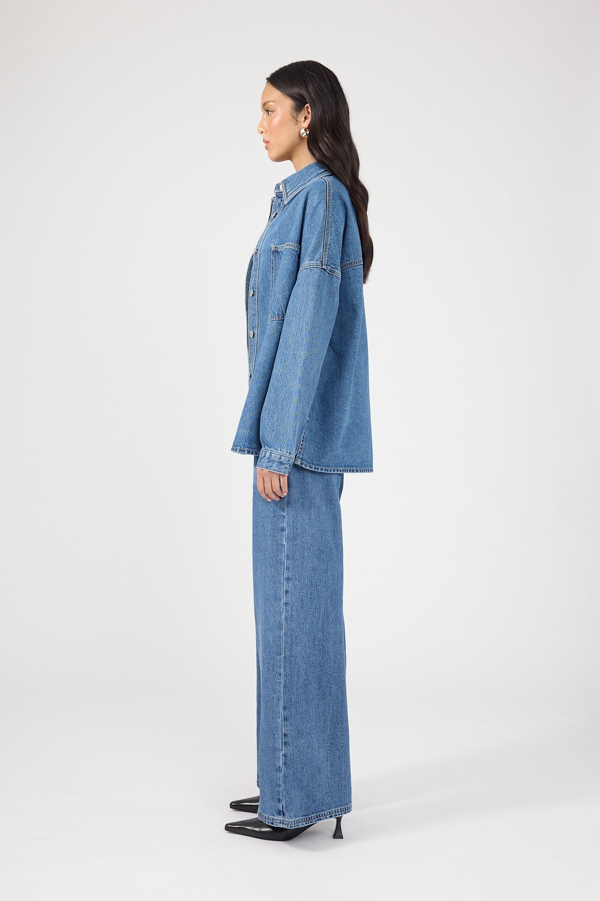 Perfect Stranger Gwen Denim Oversized Shirt Mid Blue Denim