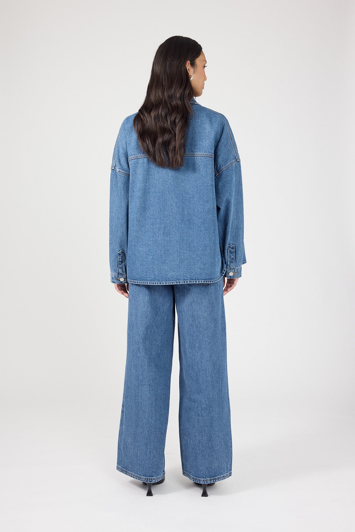 Perfect Stranger Gwen Denim Oversized Shirt Mid Blue Denim