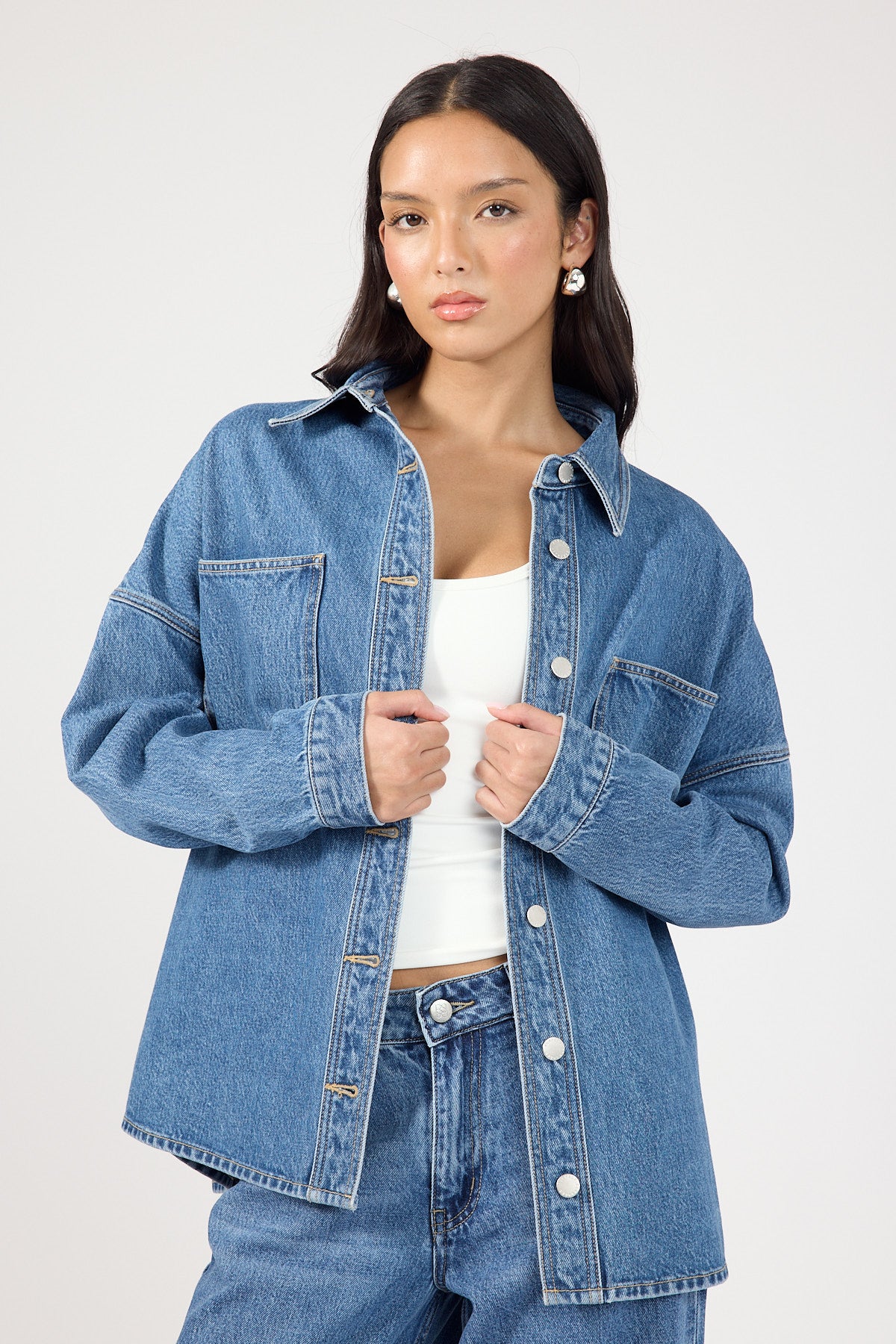 Perfect Stranger Gwen Denim Oversized Shirt Mid Blue Denim