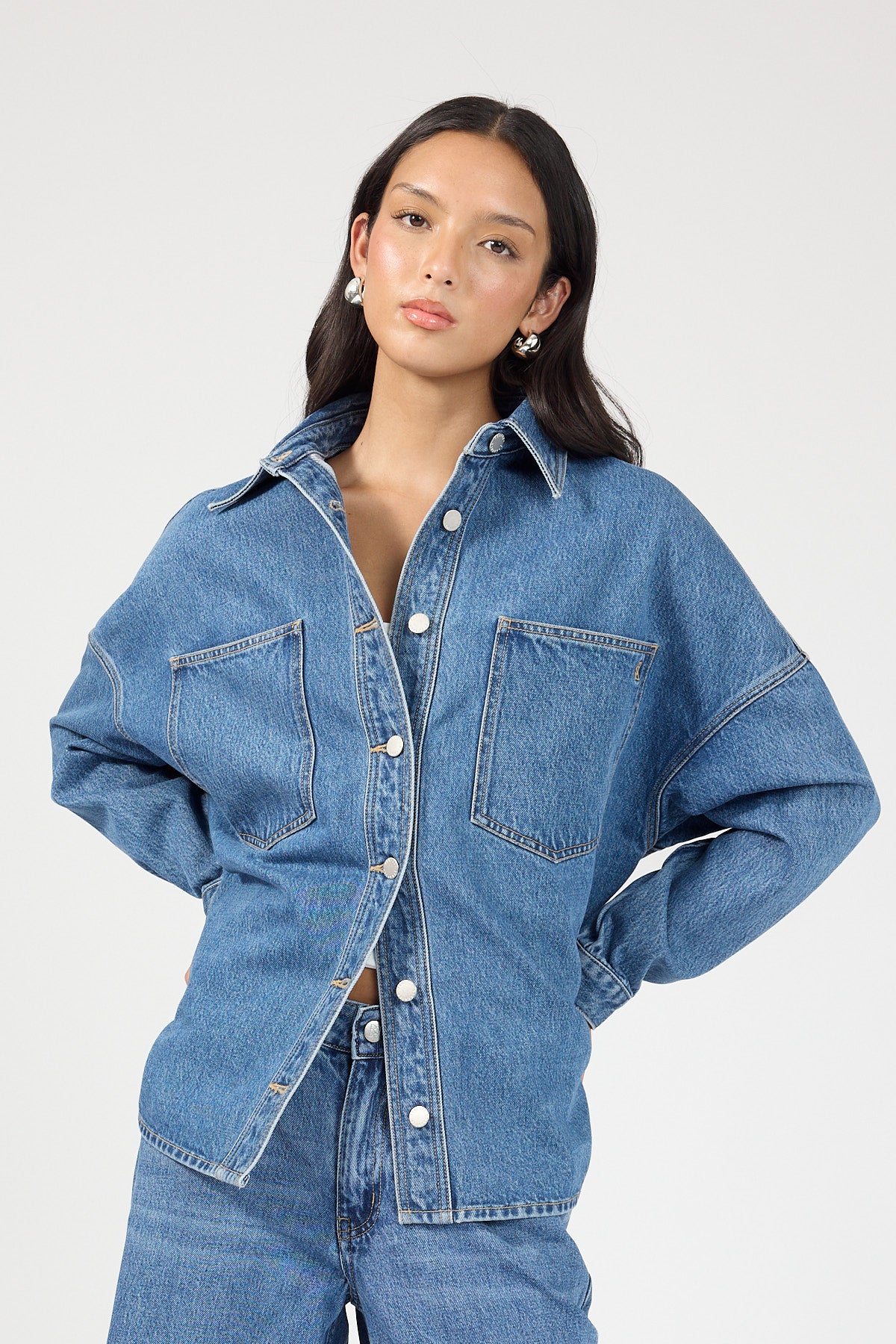 Perfect Stranger Gwen Denim Oversized Shirt Mid Blue Denim