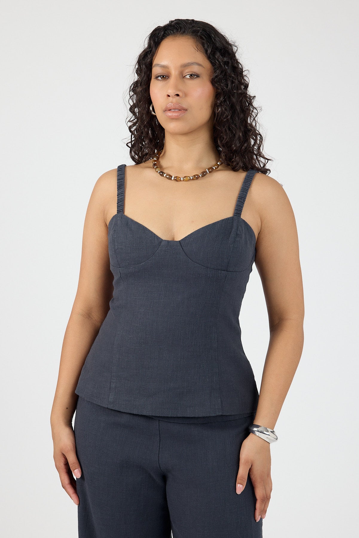 Perfect Stranger Sutton Linen Corset Top Slate