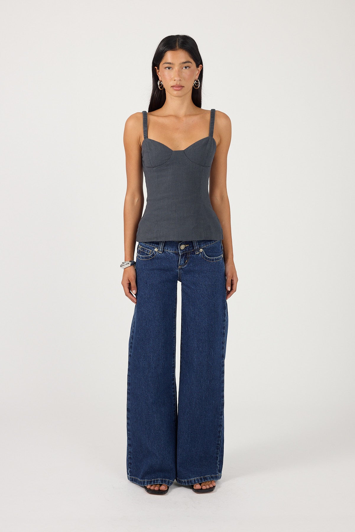 Perfect Stranger Sutton Linen Corset Top Slate