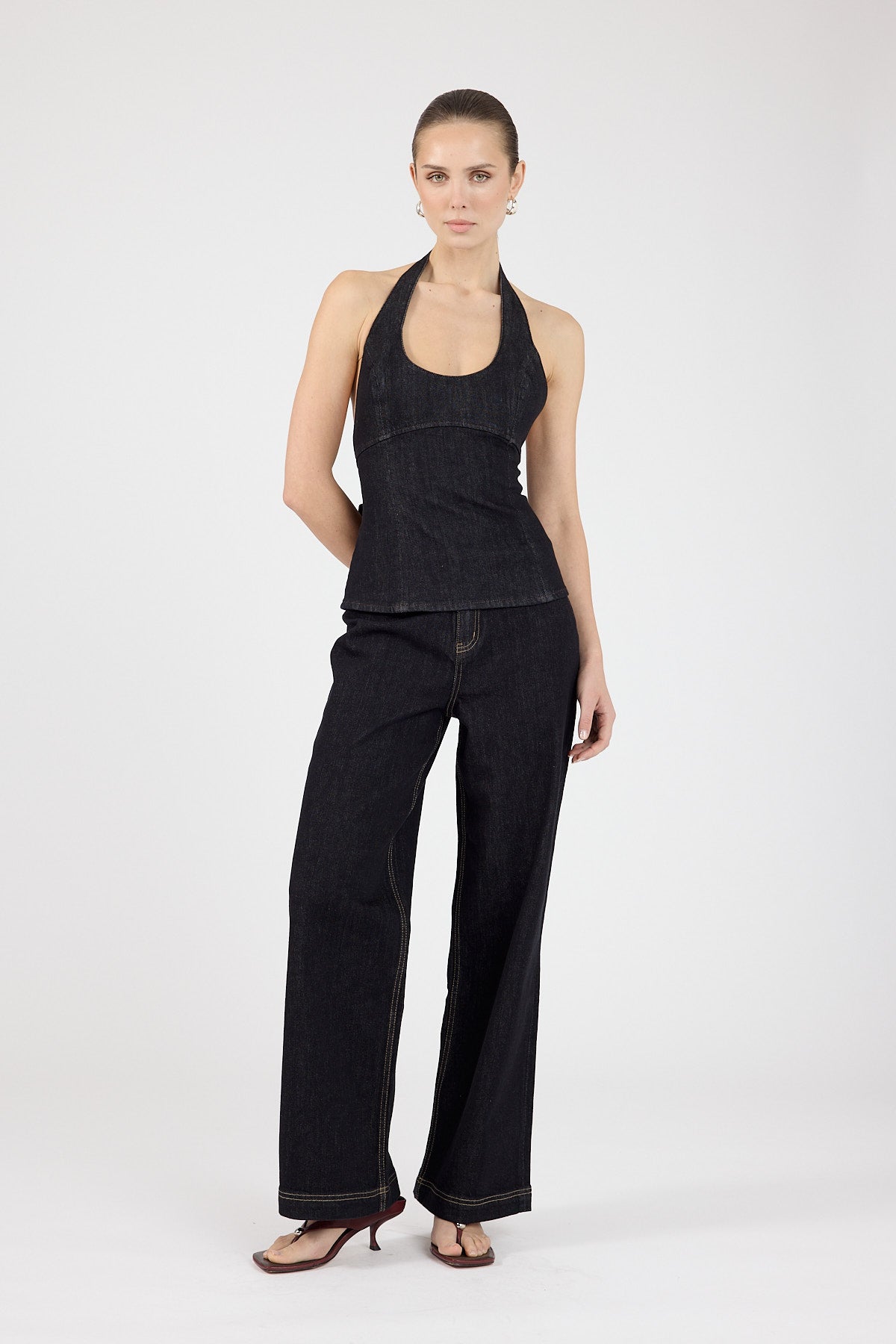 Perfect Stranger Huddy Denim Top Dark Indigo