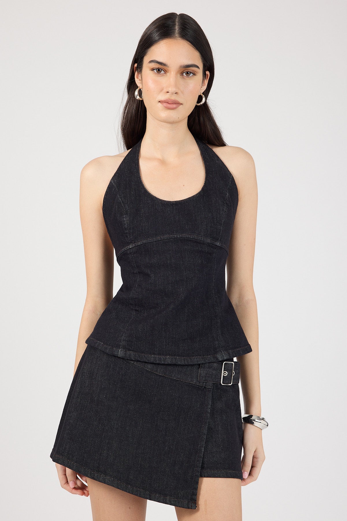Perfect Stranger Huddy Denim Top Dark Indigo