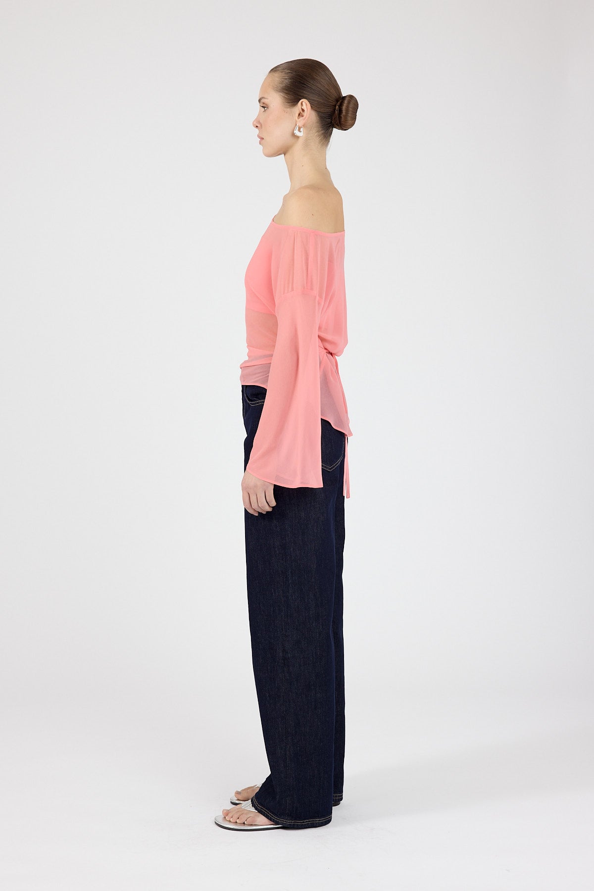 Perfect Stranger Cannes Sheer Long Sleeve Top Coral