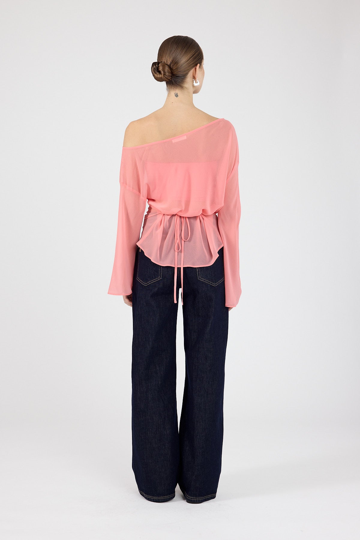 Perfect Stranger Cannes Sheer Long Sleeve Top Coral