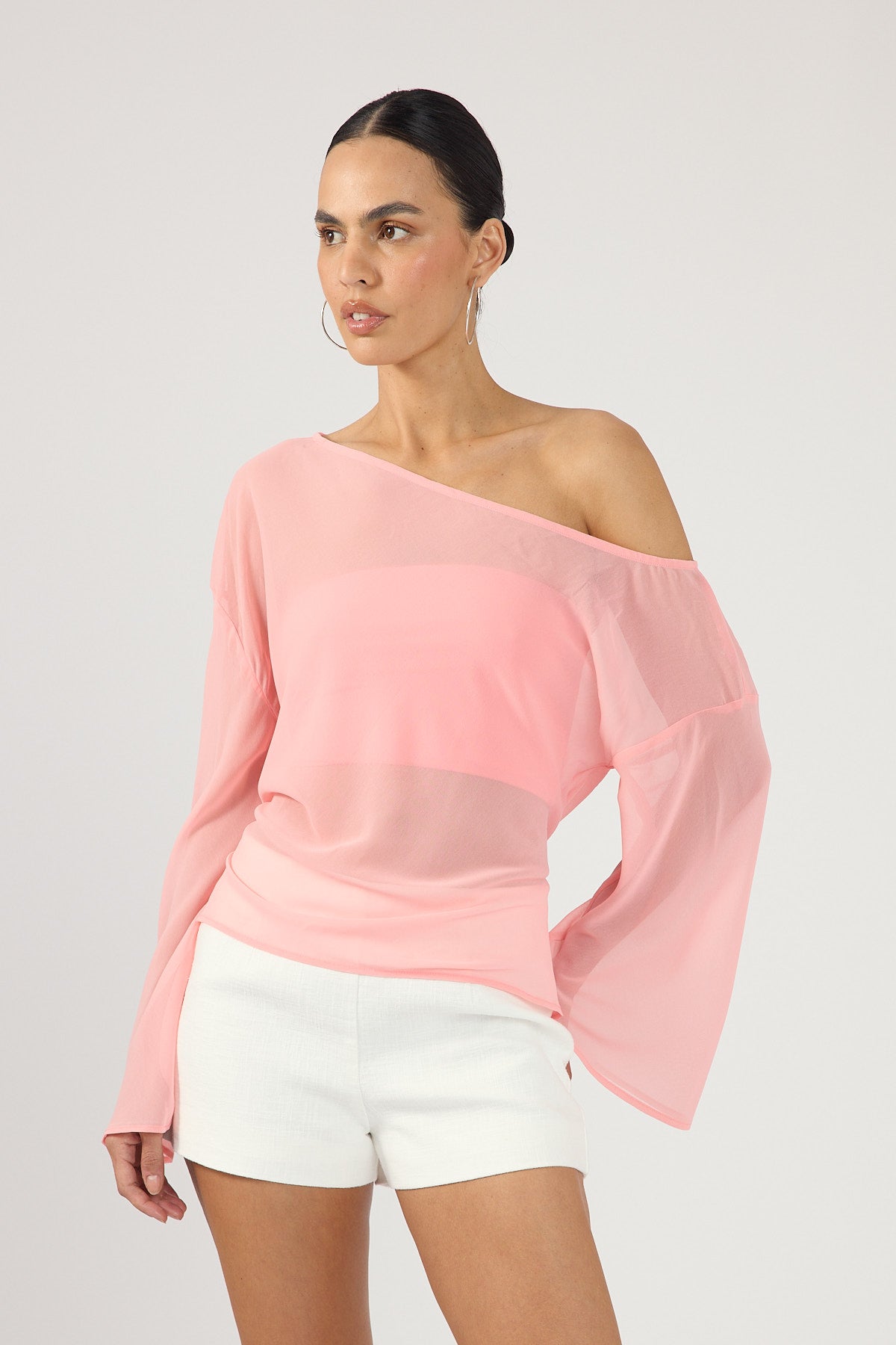 Perfect Stranger Cannes Sheer Long Sleeve Top Coral