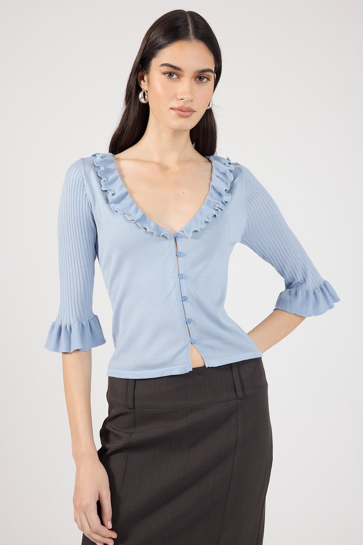 Perfect Stranger Ava 3/4 Sleeve Knit Top Grey