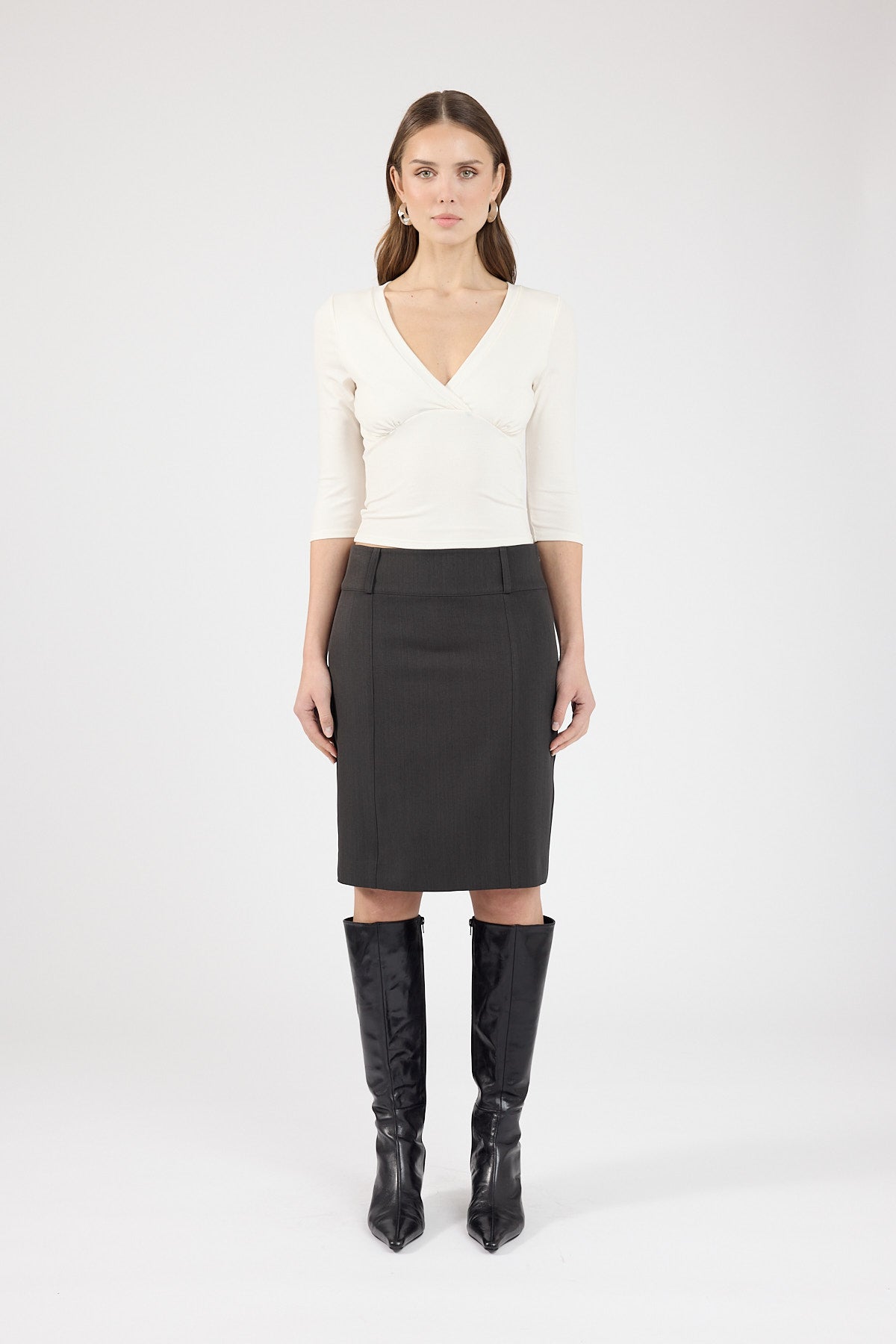 Perfect Stranger Monroe Mid rise Midi Skirt Charcoal