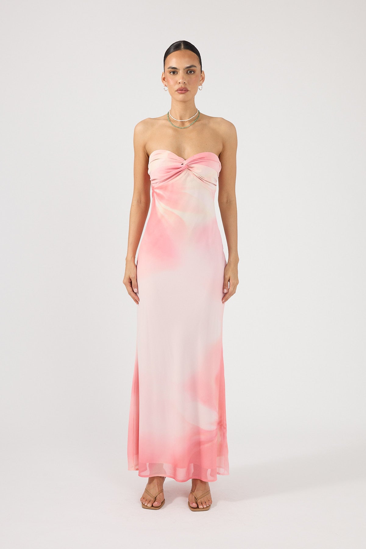 Perfect Stranger Jolette Strapless Maxi Dress Coral Print