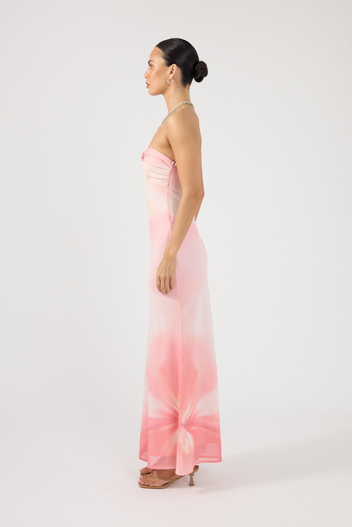 Perfect Stranger Jolette Strapless Maxi Dress Coral Print