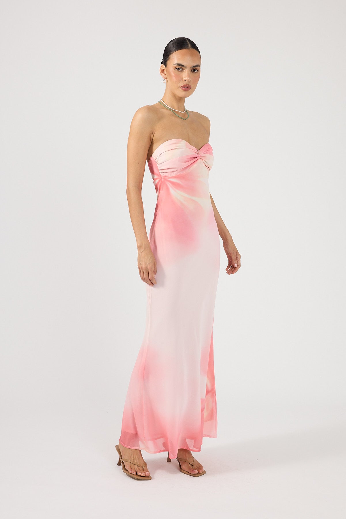 Perfect Stranger Jolette Strapless Maxi Dress Coral Print