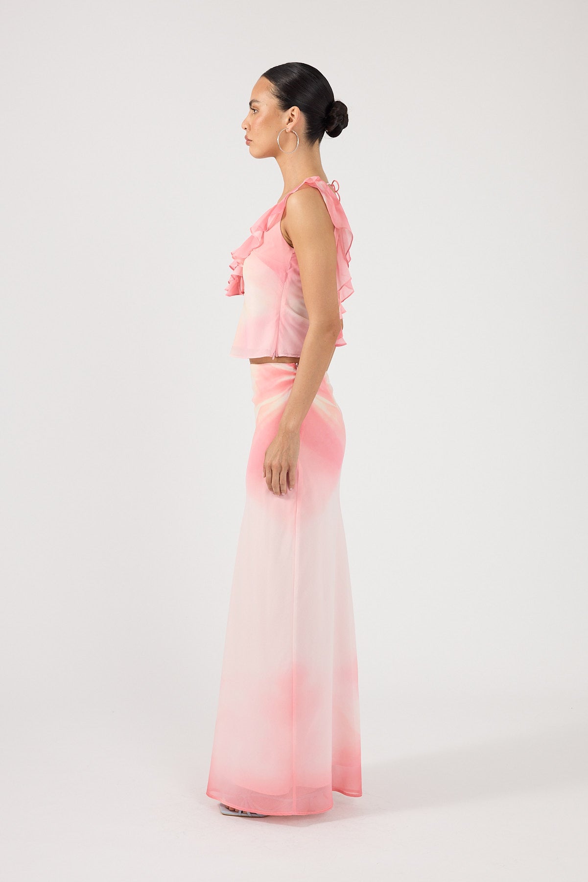 Perfect Stranger Jolette Ruffle Top Coral Print