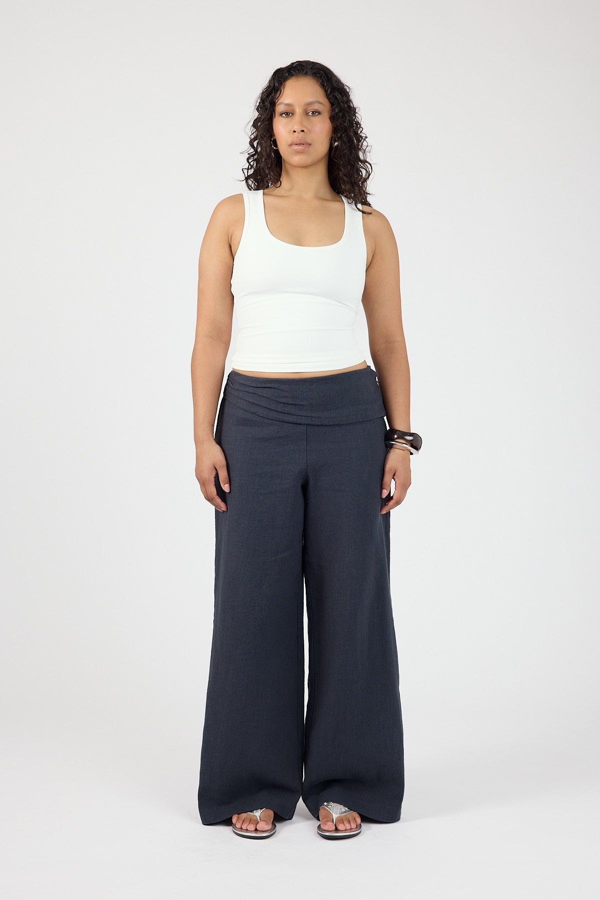Perfect Stranger Sutton Linen Fold Over Pants Slate