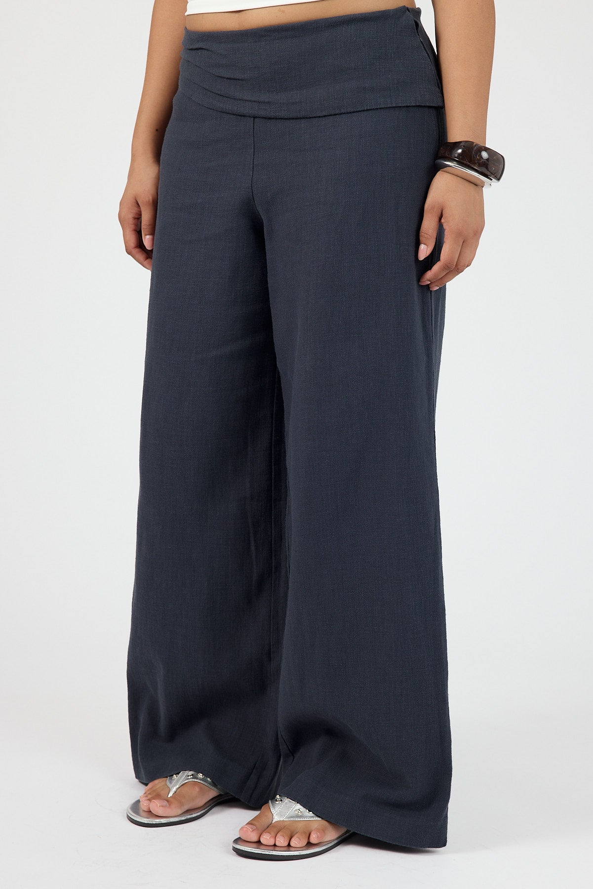 Perfect Stranger Sutton Linen Fold Over Pants Slate