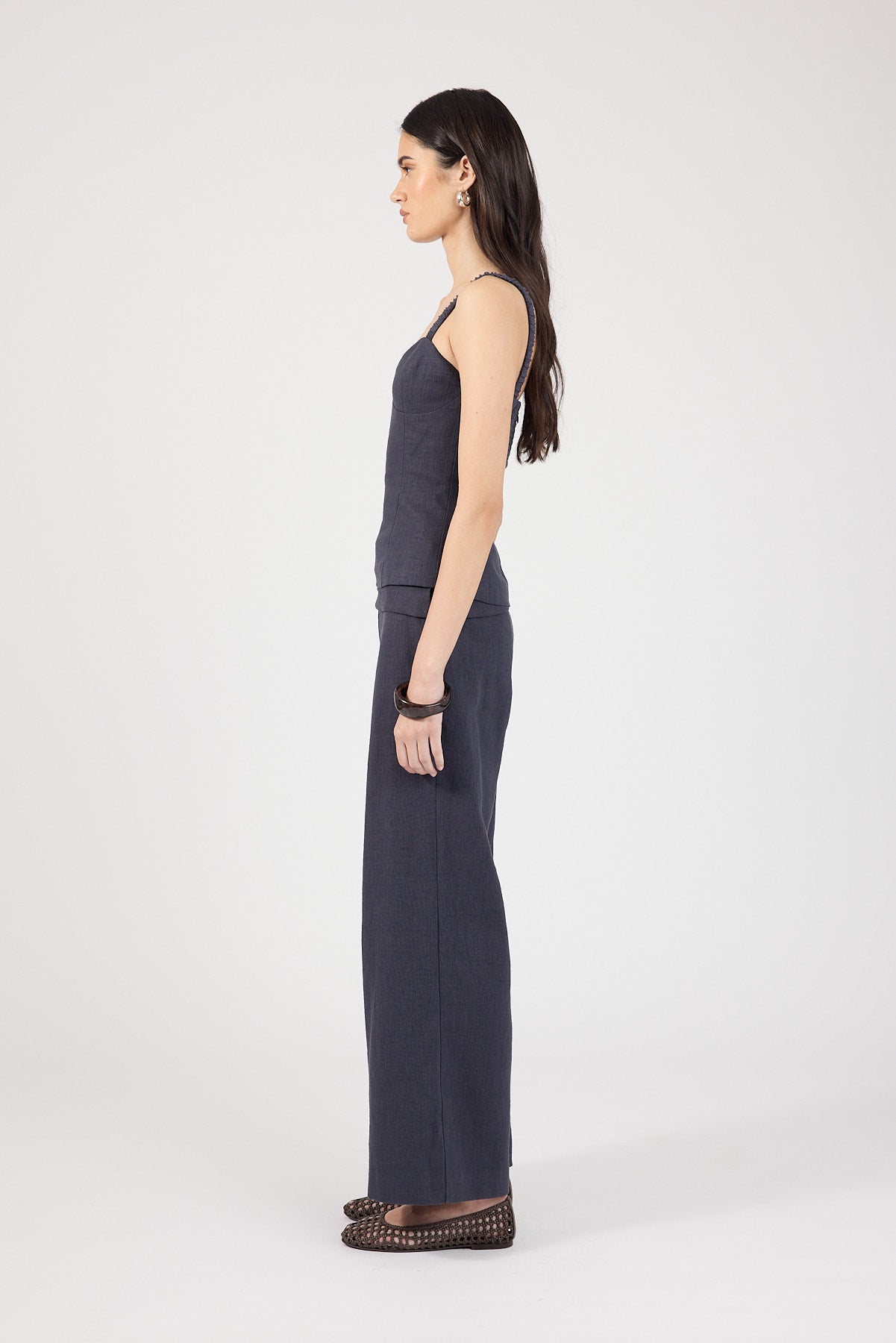 Perfect Stranger Sutton Linen Fold Over Pants Slate