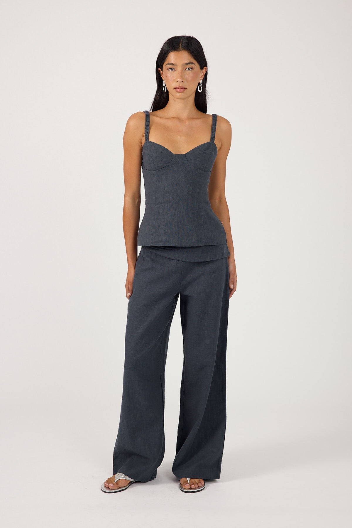 Perfect Stranger Sutton Linen Fold Over Pants Slate