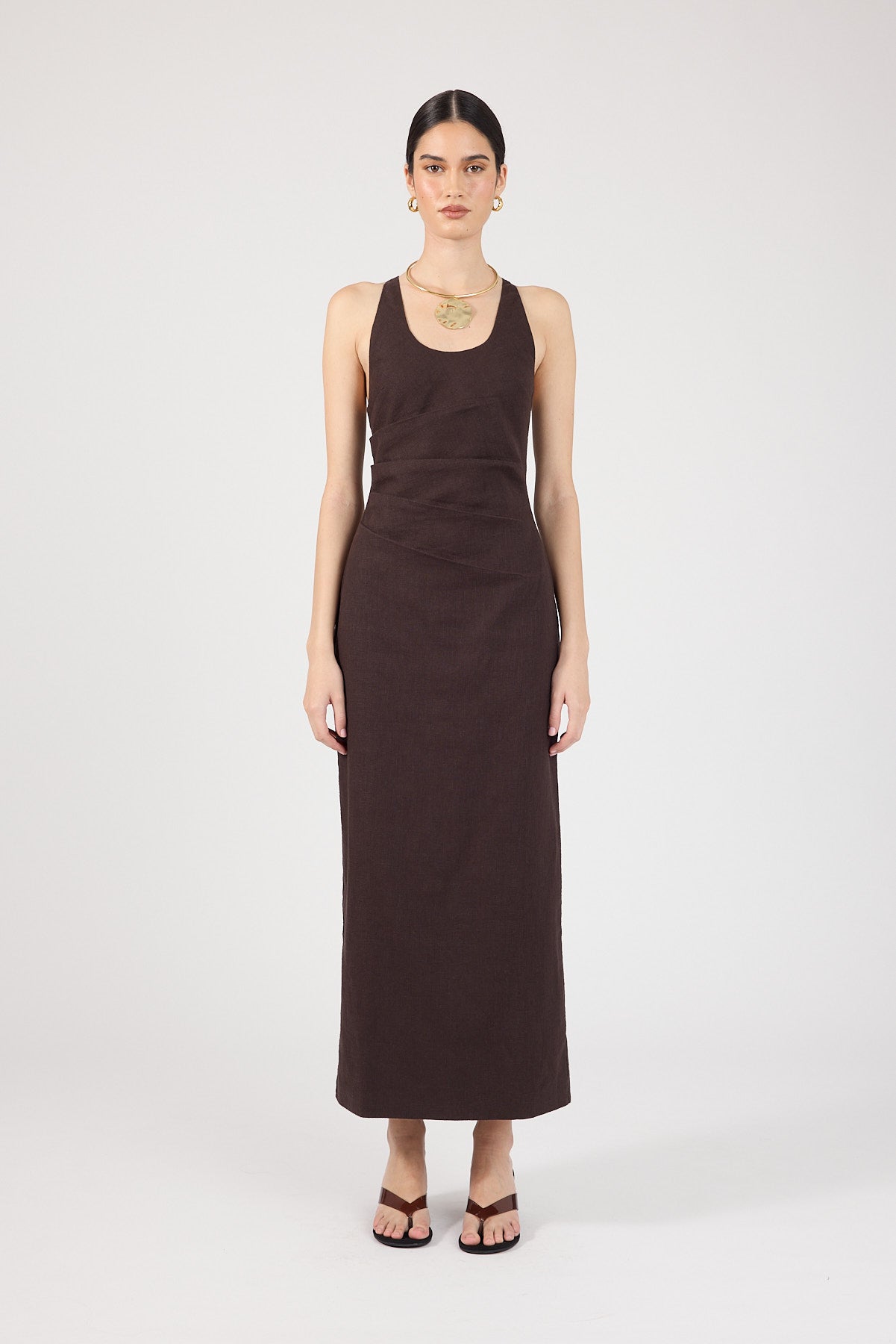 perfect stranger brown dress Madison Linen Maxi Dark Destination Wedding Guest