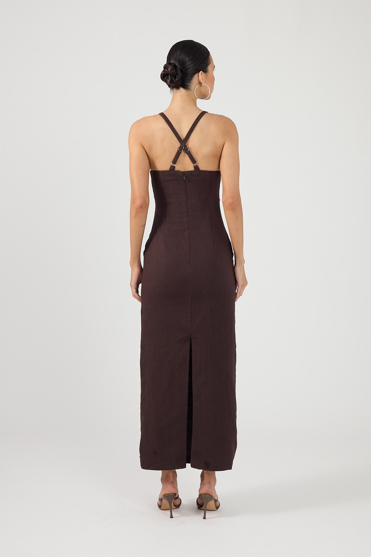 Perfect Stranger Madison Linen Maxi Dress Dark Brown