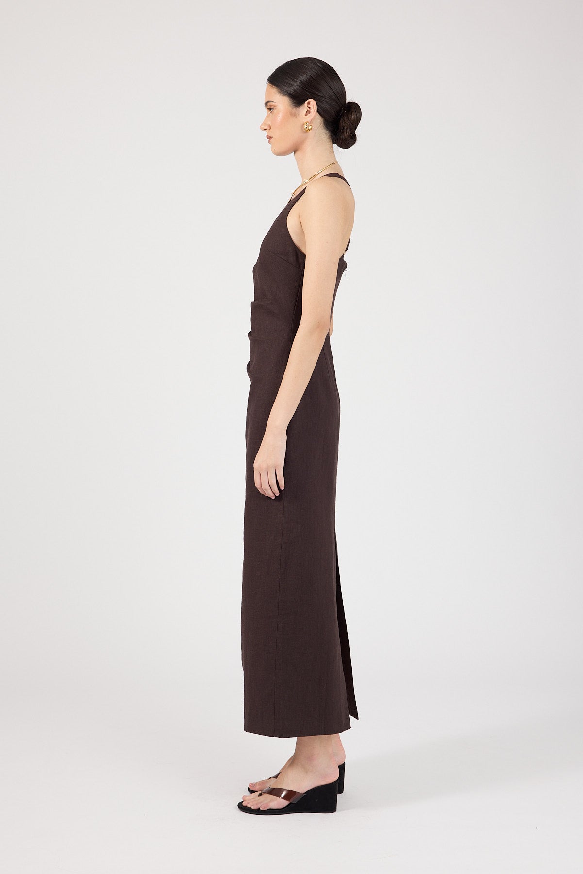 Perfect Stranger Madison Linen Maxi Dress Dark Brown