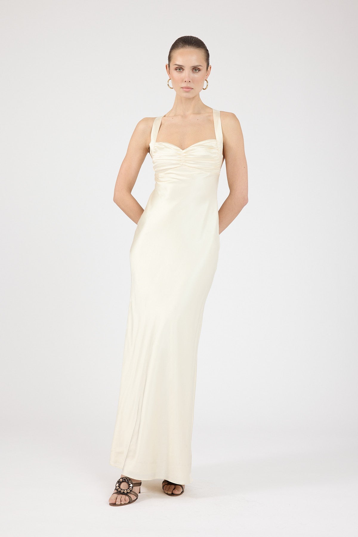Perfect Stranger Marbella Satin Maxi Dress Butter Yellow