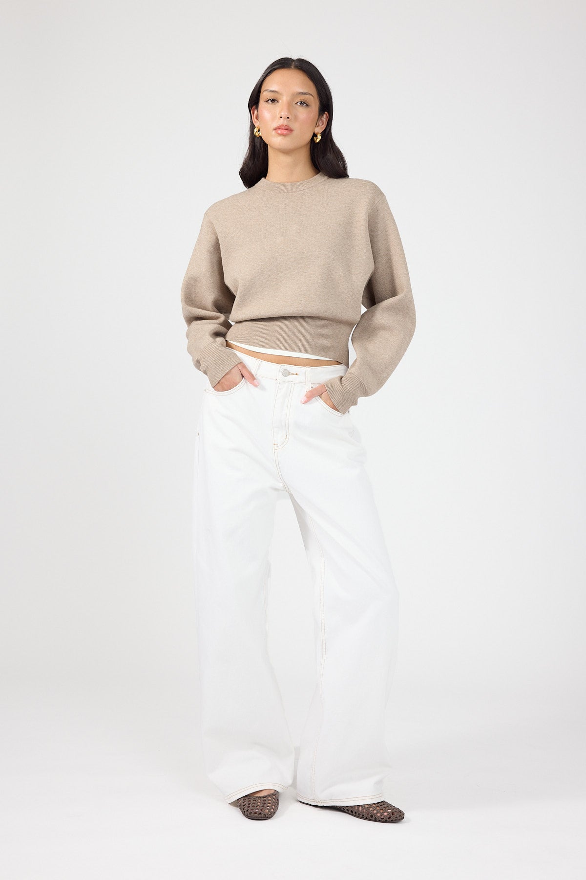 Perfect Stranger Gabby Crew Neck Knit Jumper Taupe