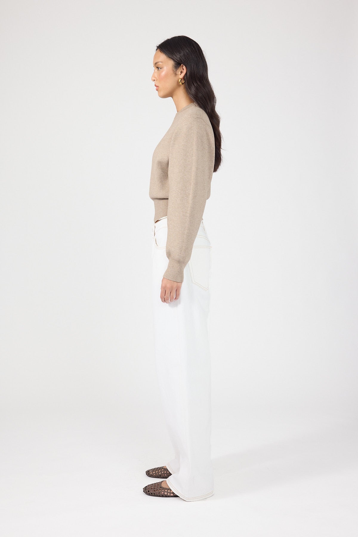Perfect Stranger Gabby Crew Neck Knit Jumper Taupe