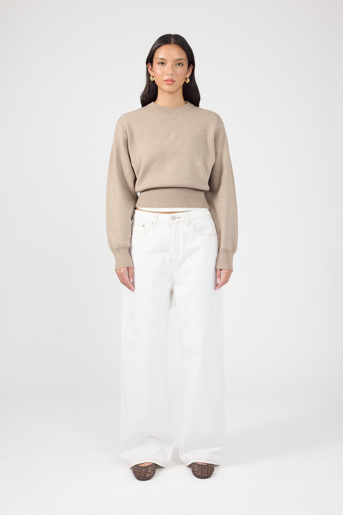 Perfect Stranger Gabby Crew Neck Knit Jumper Taupe
